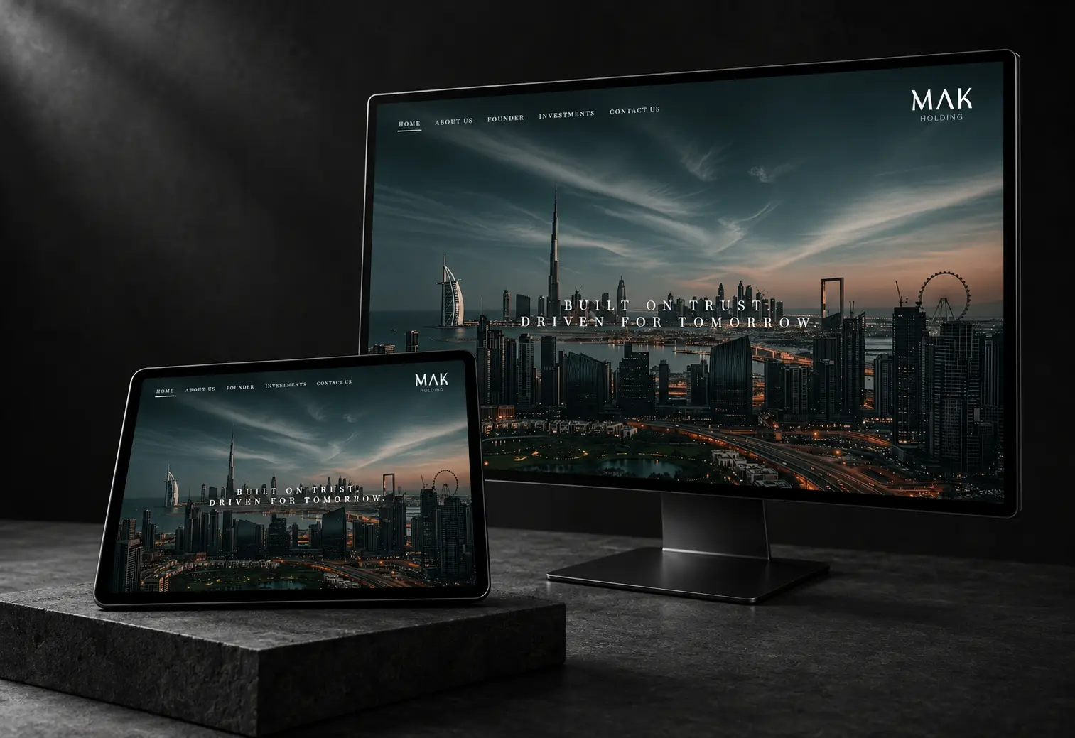 MAK Holding website displayed on desktop and tablet screens